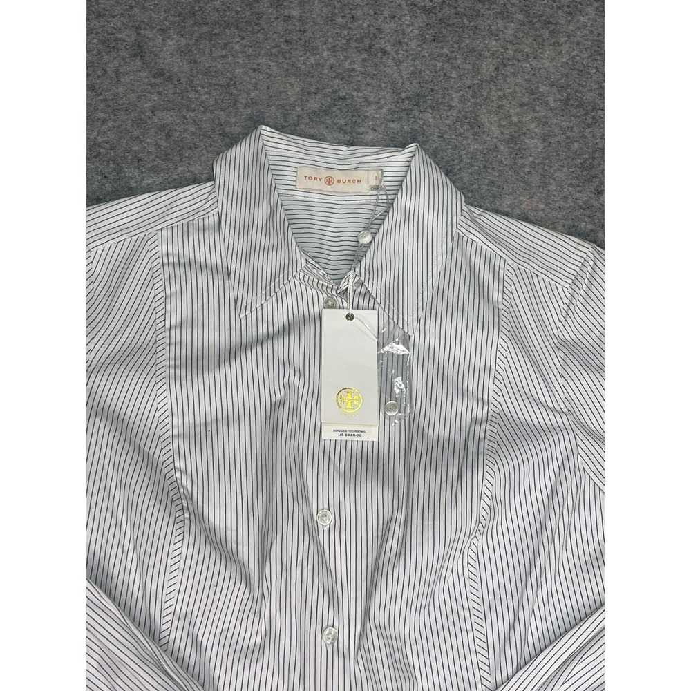 Tory Burch Pinstripe Button Down Shirt Long Sleeve‎ Career Top Size 2